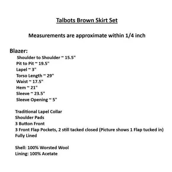 Vintage Talbots Brown 100% Wool Blazer and Short Skirt Suit Set – Size 8 - Picture 13 of 14